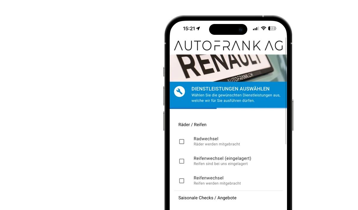 Autofrank AG mobile App Vorschau